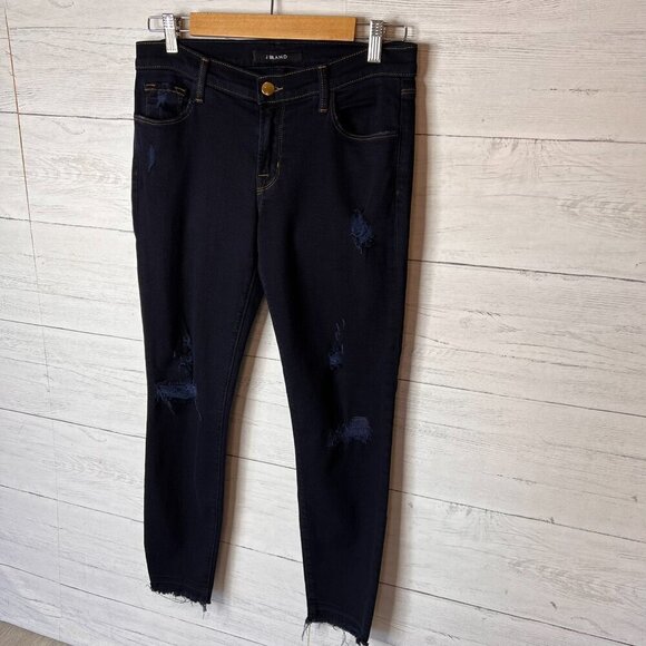 J Brand Jeans Womens Size 28 Dark Washed Cropped Distressed Indigo Exposure - Picture 6 of 16